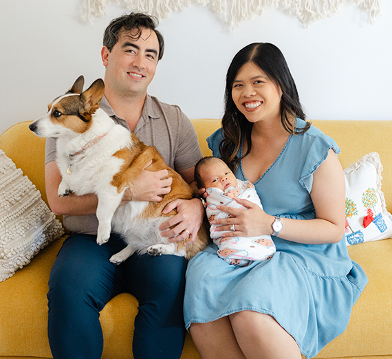 A family poses for a photo together on Move-in Day
